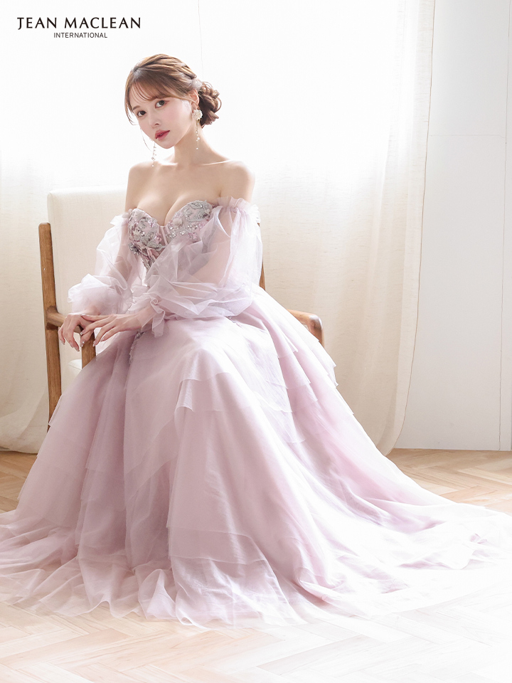 JEAN MACLEAN ジャンマクレーン 立体フラワーモチーフ/コルセット/チュールロングスリーブ/姫/ロングドレス ja51933