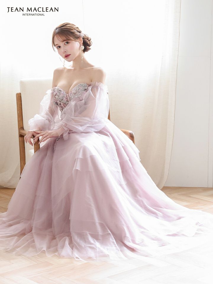 JEAN MACLEAN ジャンマクレーン 立体フラワーモチーフ/コルセット/チュールロングスリーブ/姫/ロングドレス ja51933