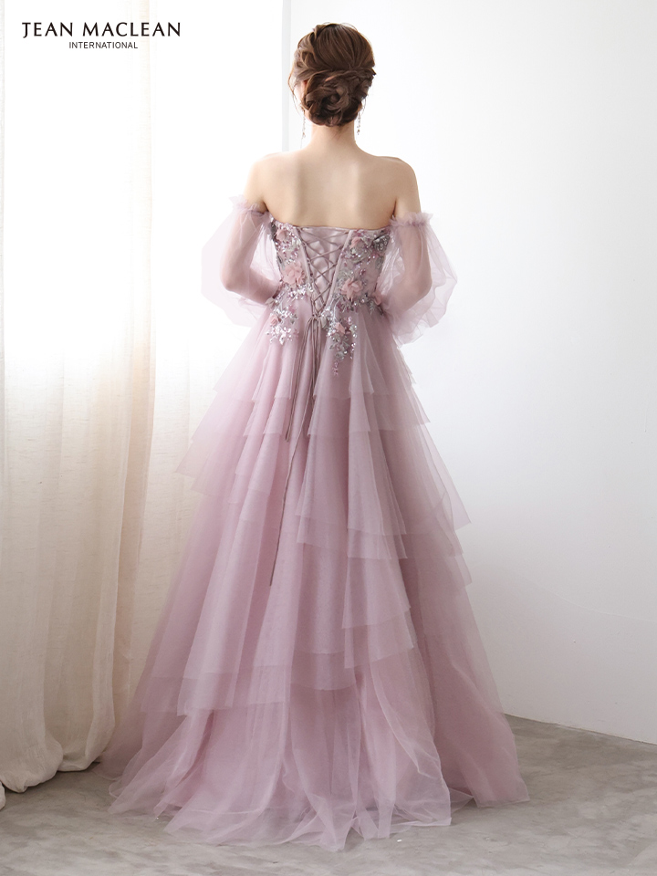 JEAN MACLEAN ジャンマクレーン 立体フラワーモチーフ/コルセット/チュールロングスリーブ/姫/ロングドレス ja51933