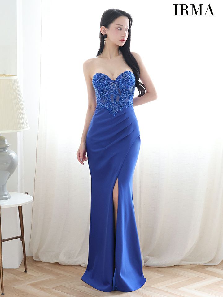 IRMA イルマ ワンカラー/ショールチョーカー付き/2way/刺繍/スリット入り/タイト ロングドレス ir51899-c