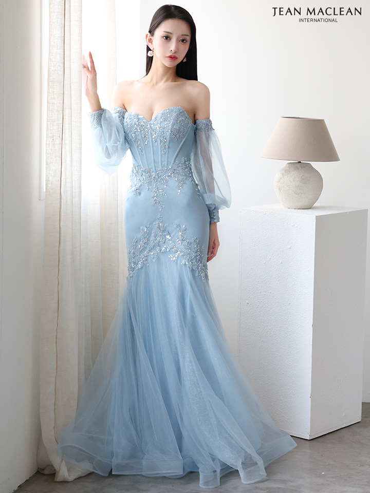 JEAN MACLEAN ジャンマクレーン オフショル/ロングスリーブ/スパンコール刺繍/コルセット/マーメイド/タイト ロングドレス ja51905-c