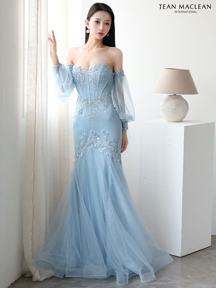 JEAN MACLEAN ジャンマクレーン オフショル/ロングスリーブ/スパンコール刺繍/コルセット/マーメイド/タイト ロングドレス ja51905-c