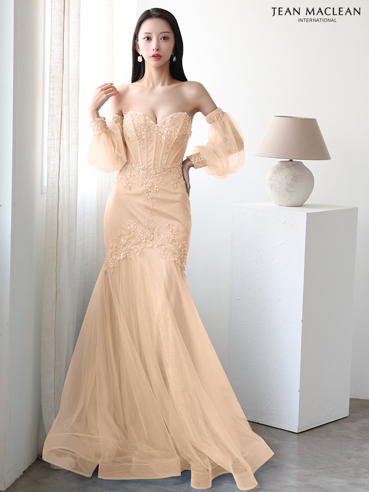 JEAN MACLEAN ジャンマクレーン オフショル/ロングスリーブ/スパンコール刺繍/コルセット/マーメイド/タイト ロングドレス ja51905-c