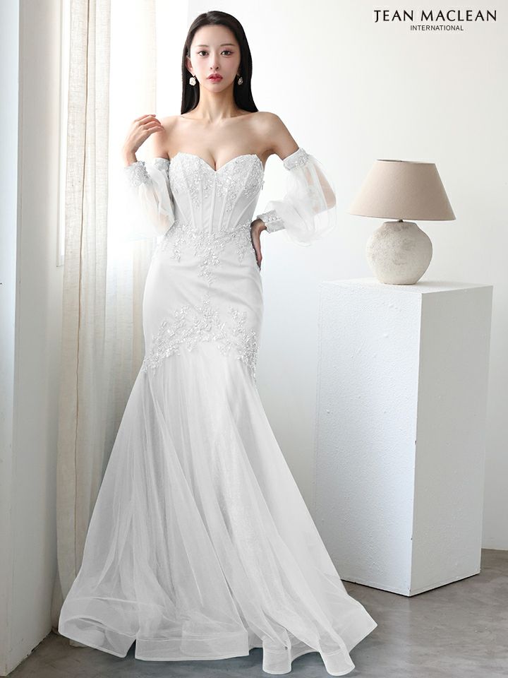 JEAN MACLEAN ジャンマクレーン オフショル/ロングスリーブ/スパンコール刺繍/コルセット/マーメイド/タイト ロングドレス ja51905-c
