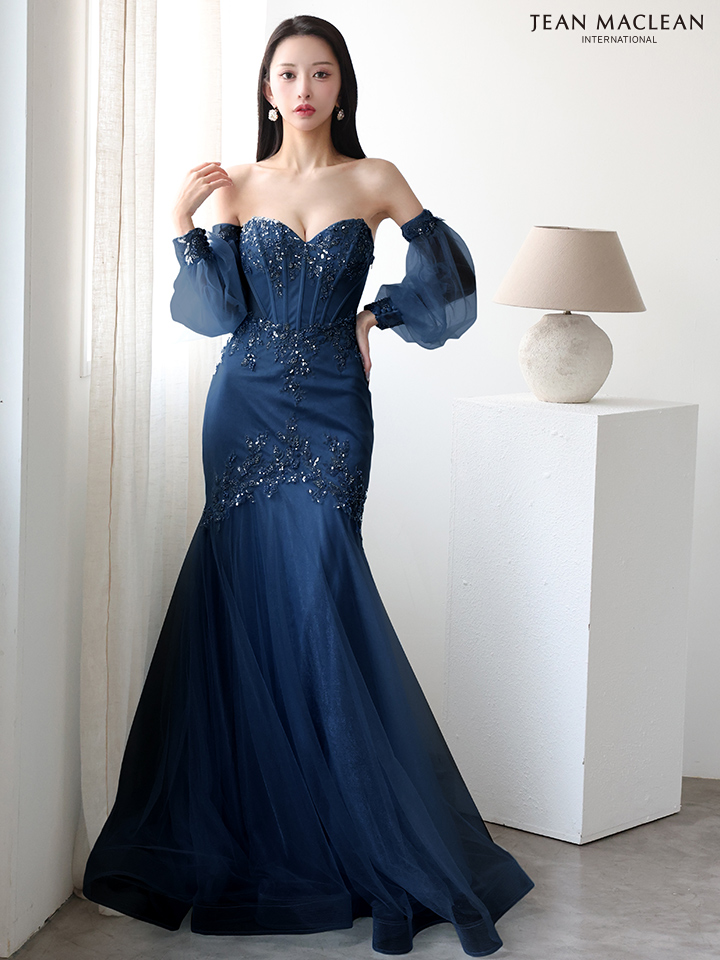 JEAN MACLEAN ジャンマクレーン オフショル/ロングスリーブ/スパンコール刺繍/コルセット/マーメイド/タイト ロングドレス ja51905-c