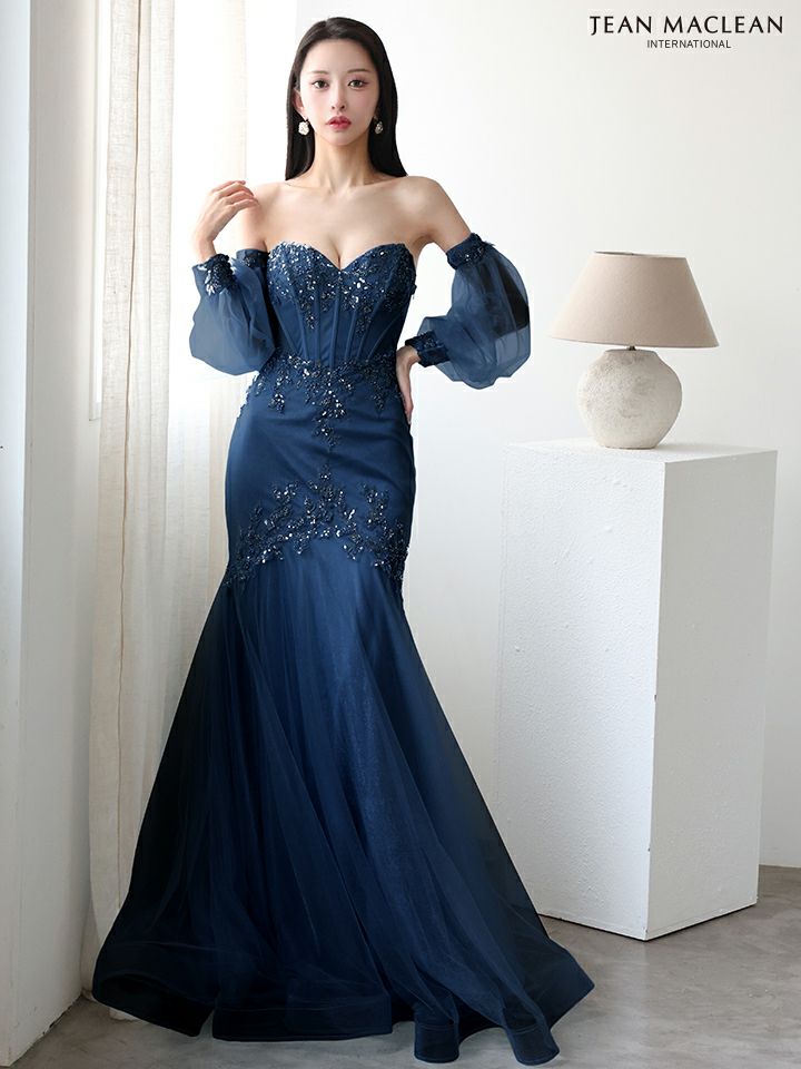 JEAN MACLEAN ジャンマクレーン オフショル/ロングスリーブ/スパンコール刺繍/コルセット/マーメイド/タイト ロングドレス ja51905-c
