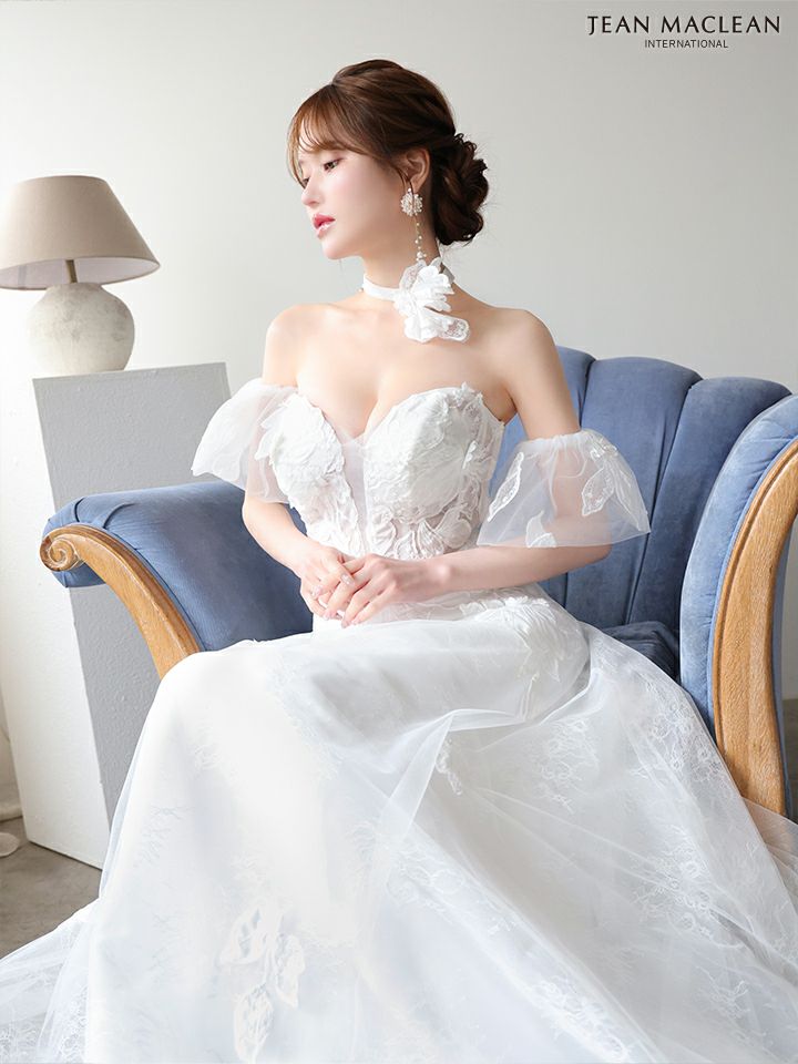 JEAN MACLEAN ジャンマクレーン フラワーコサージュチョーカー付き/ワンカラー/パフスリーブ/刺繍/姫/ロングドレス ja51906-c