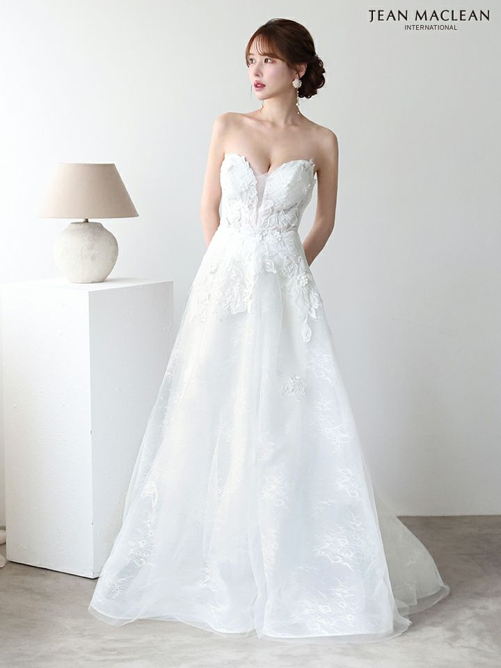 JEAN MACLEAN ジャンマクレーン フラワーコサージュチョーカー付き/ワンカラー/パフスリーブ/刺繍/姫/ロングドレス ja51906-c