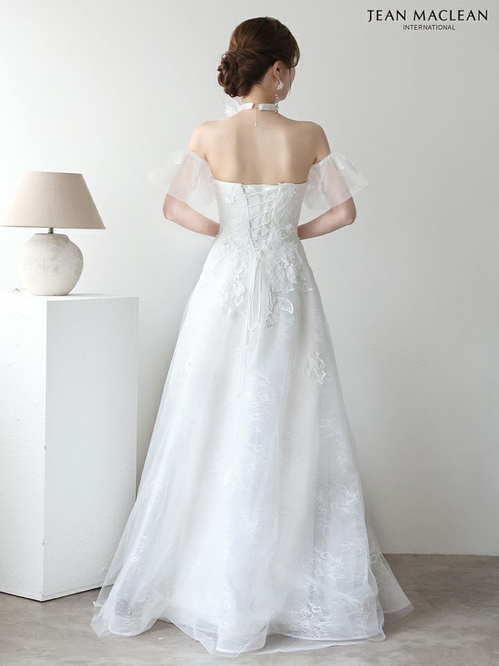 JEAN MACLEAN ジャンマクレーン フラワーコサージュチョーカー付き/ワンカラー/パフスリーブ/刺繍/姫/ロングドレス ja51906-c