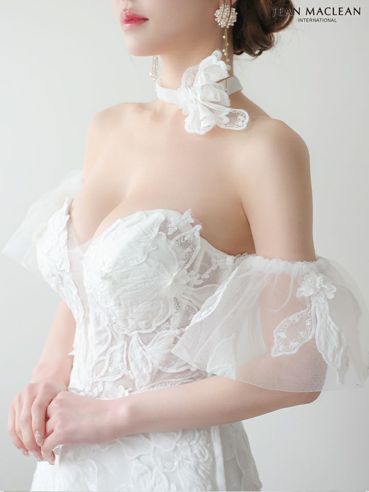 JEAN MACLEAN ジャンマクレーン フラワーコサージュチョーカー付き/ワンカラー/パフスリーブ/刺繍/姫/ロングドレス ja51906-c