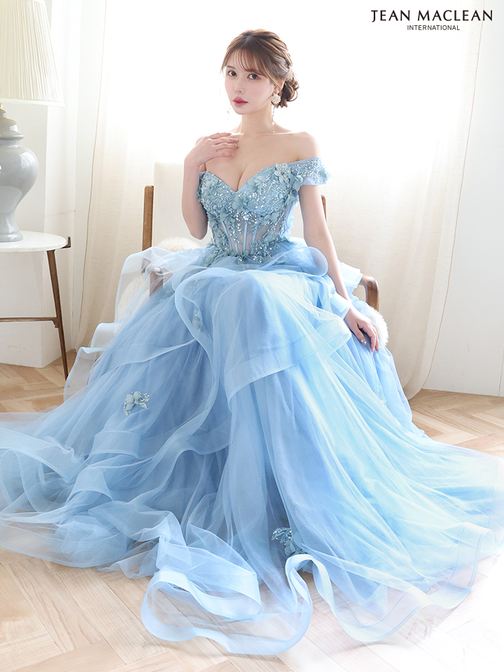 JEAN MACLEAN ジャンマクレーン 立体フラワーモチーフ/オフショル/ウェーブチュール/姫/ロングドレス ja51907-c