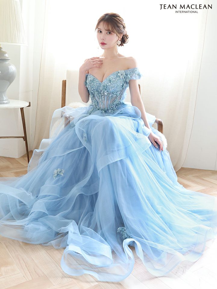 JEAN MACLEAN ジャンマクレーン 立体フラワーモチーフ/オフショル/ウェーブチュール/姫/ロングドレス ja51907-c