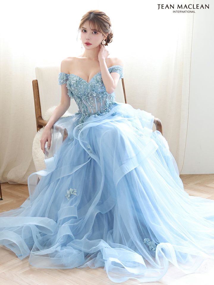 JEAN MACLEAN ジャンマクレーン 立体フラワーモチーフ/オフショル/ウェーブチュール/姫/ロングドレス ja51907-c