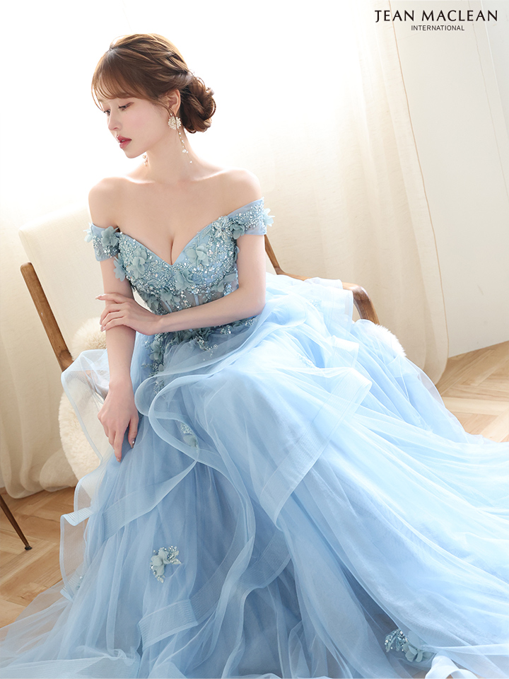 JEAN MACLEAN ジャンマクレーン 立体フラワーモチーフ/オフショル/ウェーブチュール/姫/ロングドレス ja51907-c