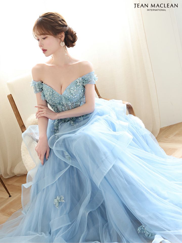 JEAN MACLEAN ジャンマクレーン 立体フラワーモチーフ/オフショル/ウェーブチュール/姫/ロングドレス ja51907-c