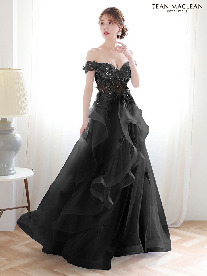 JEAN MACLEAN ジャンマクレーン 立体フラワーモチーフ/オフショル/ウェーブチュール/姫/ロングドレス ja51907-c