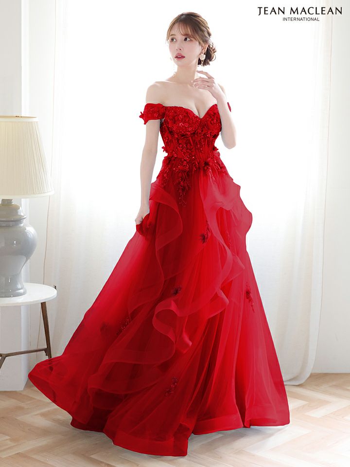 JEAN MACLEAN ジャンマクレーン 立体フラワーモチーフ/オフショル/ウェーブチュール/姫/ロングドレス ja51907-c