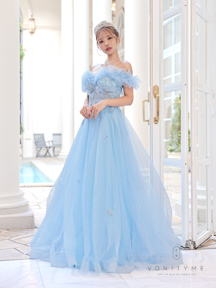 JEAN MACLEAN ジャンマクレーン チュールオフショル/コルセットレース/ローズ刺繍/姫/ロングドレス ja41728-c