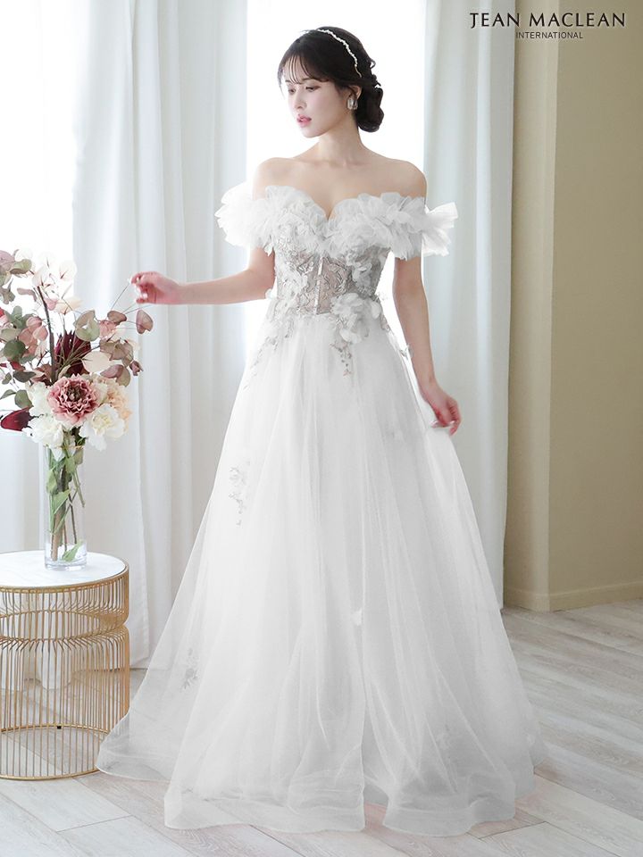 JEAN MACLEAN ジャンマクレーン チュールオフショル/コルセットレース/ローズ刺繍/姫/ロングドレス ja41728-c