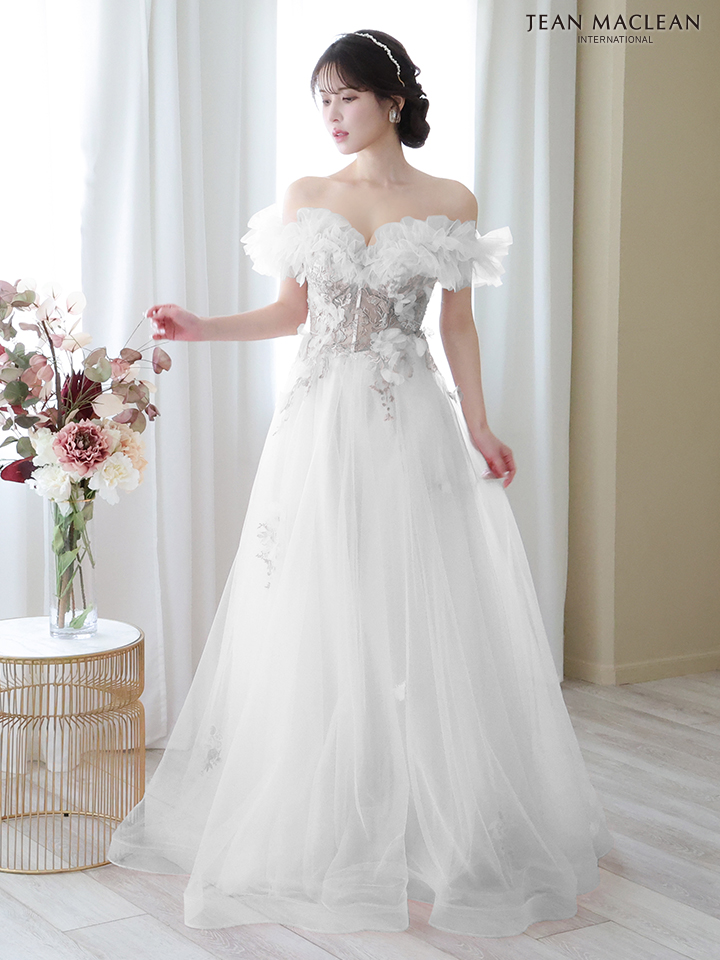 JEAN MACLEAN ジャンマクレーン チュールオフショル/コルセットレース/ローズ刺繍/姫/ロングドレス ja41728-c