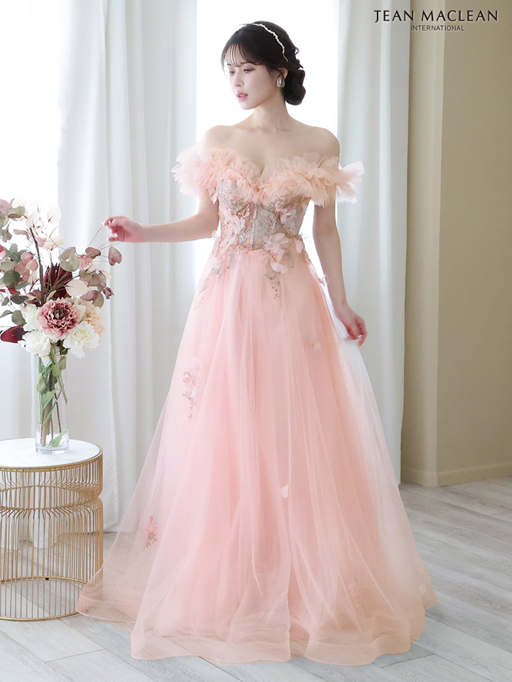 JEAN MACLEAN ジャンマクレーン チュールオフショル/コルセットレース/ローズ刺繍/姫/ロングドレス ja41728-c