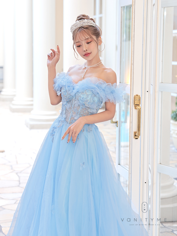 JEAN MACLEAN ジャンマクレーン チュールオフショル/コルセットレース/ローズ刺繍/姫/ロングドレス ja41728-c