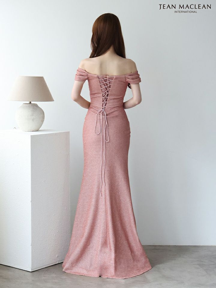 JEAN MACLEAN ジャンマクレーン ワンカラー/シンプル/ラメニット/オフショル/タックデザイン/スリット入り/タイト ロングドレス ja51904-c