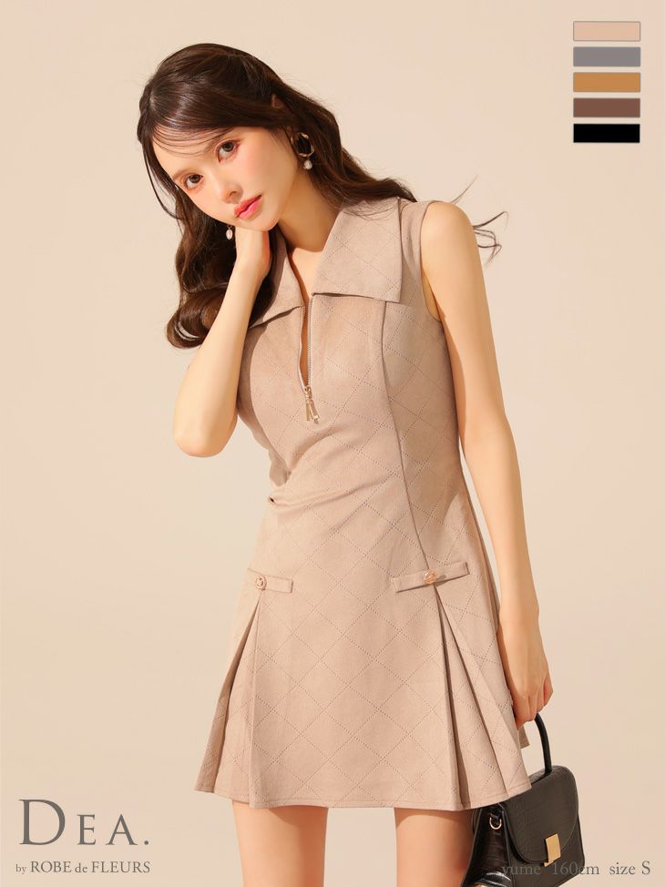 DEA. ディア バイ ローブドフルール スエードジップカラーフレアミニキャバドレス de3458-c