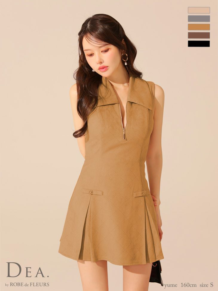 DEA. ディア バイ ローブドフルール スエードジップカラーフレアミニキャバドレス de3458-c