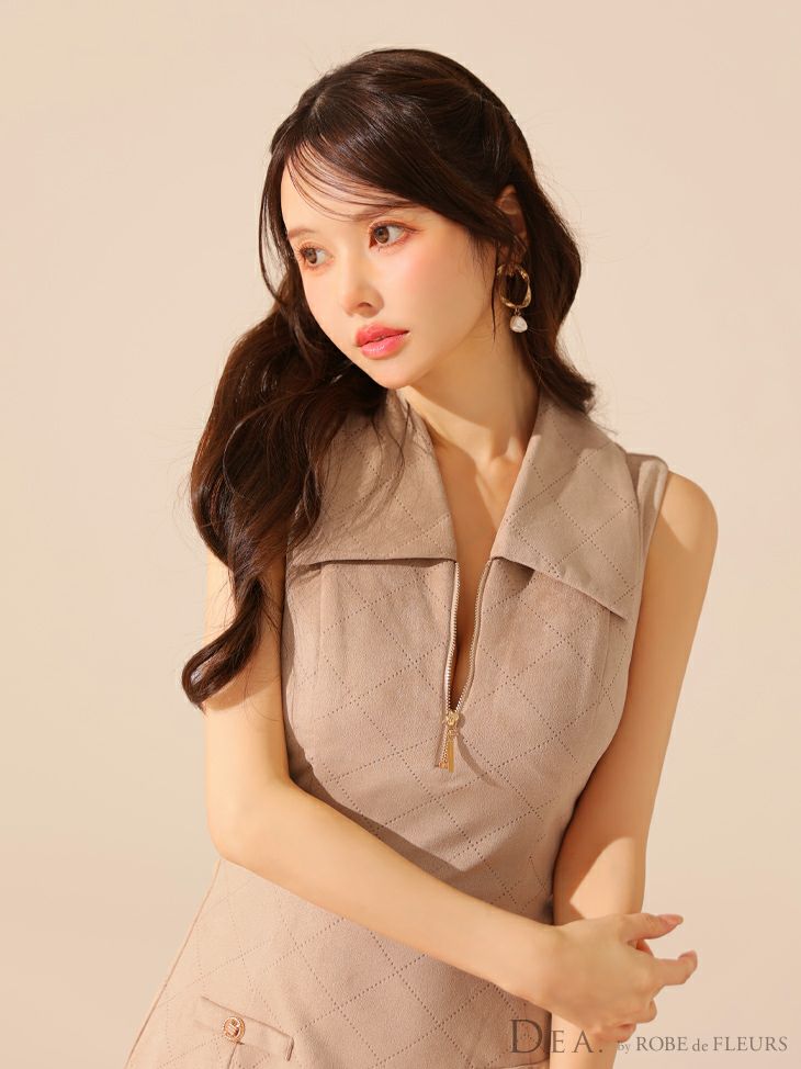 DEA. ディア バイ ローブドフルール スエードジップカラーフレアミニキャバドレス de3458-c