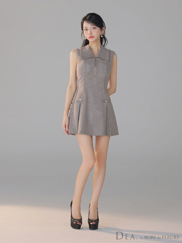 DEA. ディア バイ ローブドフルール スエードジップカラーフレアミニキャバドレス de3458-c