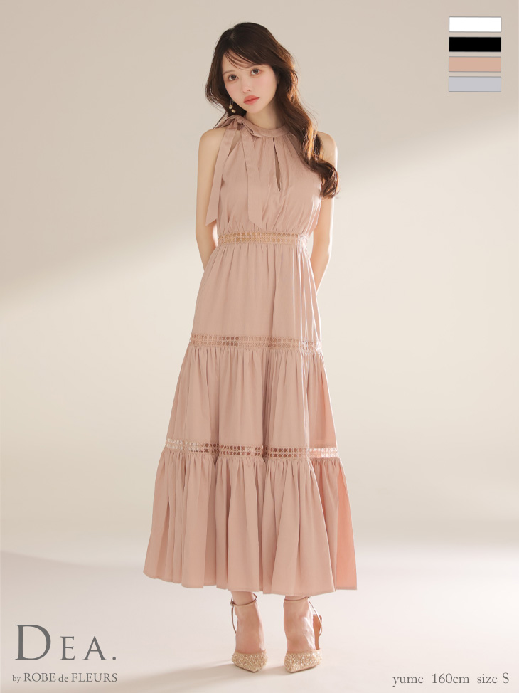 DEA. ディア バイ ローブドフルール リボンタイスカラップレースフレアロングキャバドレス de3479-c