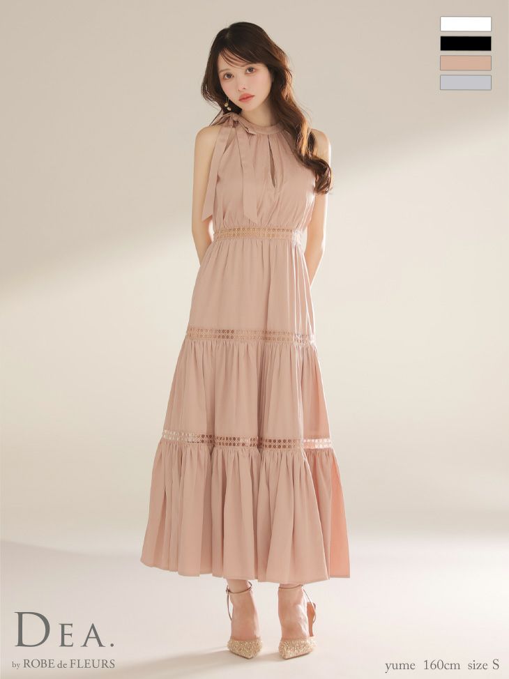 DEA. ディア バイ ローブドフルール リボンタイスカラップレースフレアロングキャバドレス de3479-c