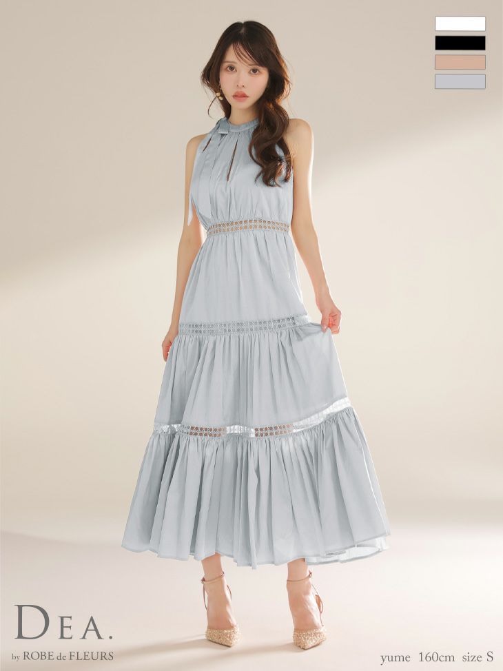 DEA. ディア バイ ローブドフルール リボンタイスカラップレースフレアロングキャバドレス de3479-c