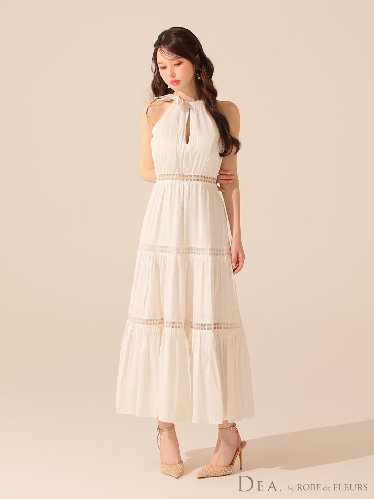 DEA. ディア バイ ローブドフルール リボンタイスカラップレースフレアロングキャバドレス de3479-c