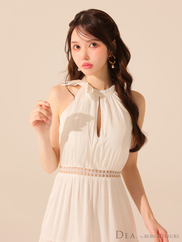 DEA. ディア バイ ローブドフルール リボンタイスカラップレースフレアロングキャバドレス de3479-c