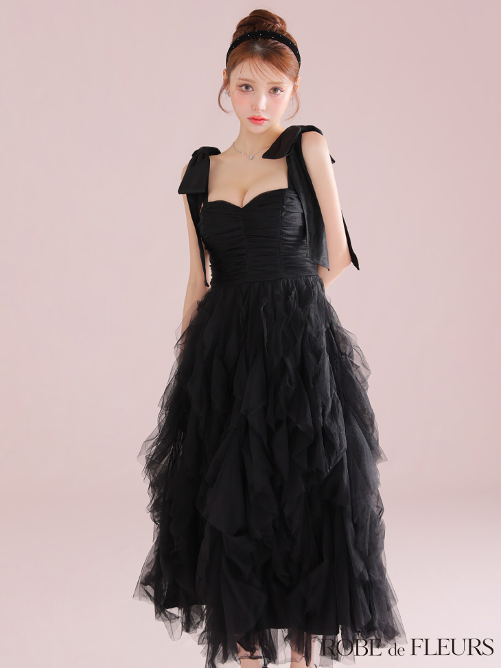 ROBE de FLEURS ローブドフルール ボリュームチュールショルダーリボン