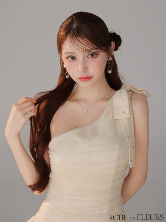 ROBE de FLEURS ローブドフルール サテンワンショルダーリボンティアードフレアミニキャバドレス fm4322-c