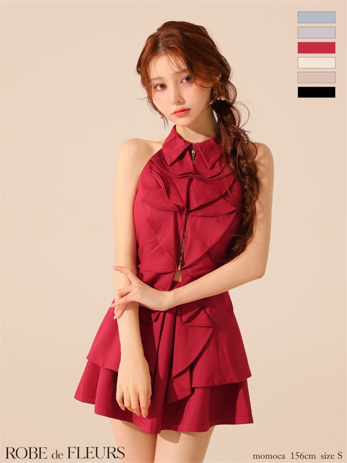 ROBE de FLEURS ローブドフルール フロントラッフルホルターミニキャバドレス fm3468-c