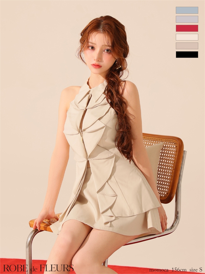 ROBE de FLEURS ローブドフルール フロントラッフルホルターミニキャバドレス fm3468-c