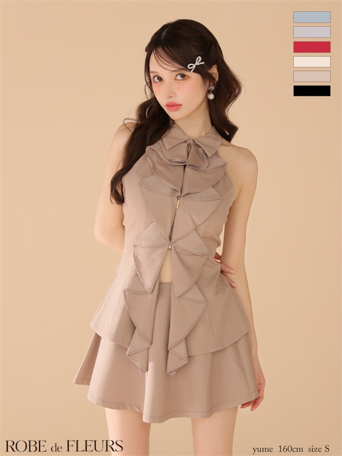 ROBE de FLEURS ローブドフルール フロントラッフルホルターミニキャバドレス fm3468-c