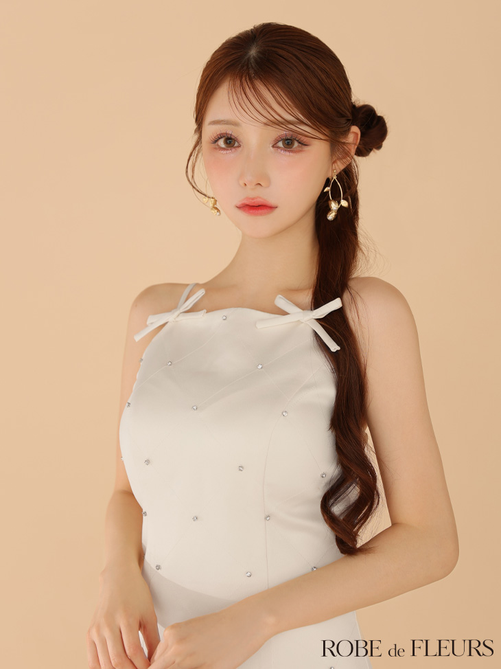 ROBE de FLEURS ローブドフルール サテンビジューリボンボックスプリーツミニキャバドレス fm3399-c