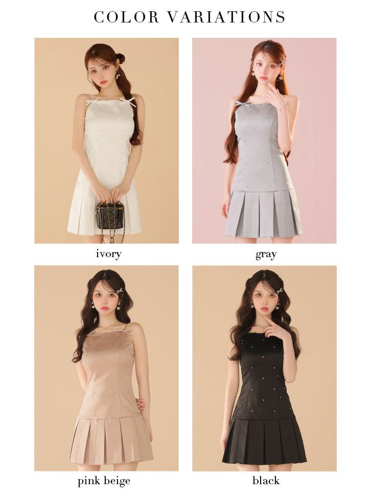 ROBE de FLEURS ローブドフルール サテンビジューリボンボックスプリーツミニキャバドレス fm3399-c