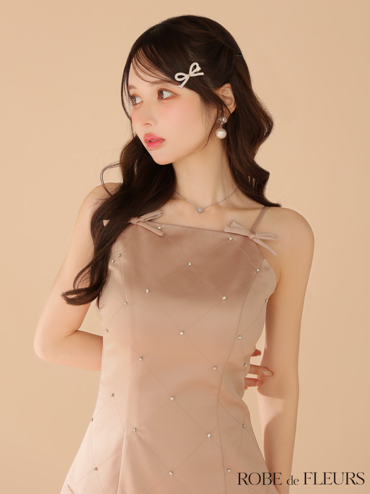 ROBE de FLEURS ローブドフルール サテンビジューリボンボックスプリーツミニキャバドレス fm3399