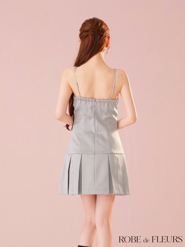 ROBE de FLEURS ローブドフルール サテンビジューリボンボックスプリーツミニキャバドレス fm3399