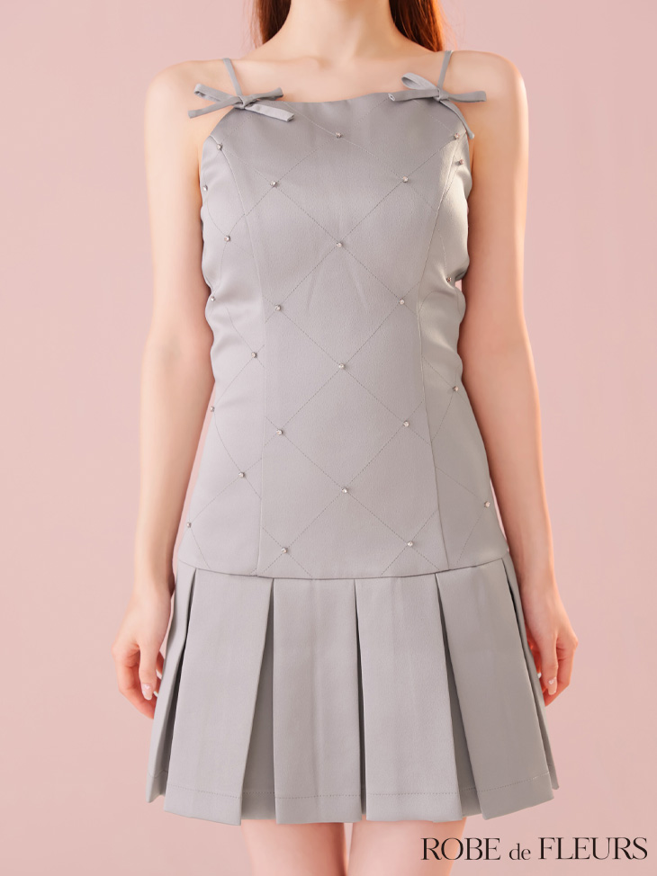 ROBE de FLEURS ローブドフルール サテンビジューリボンボックスプリーツミニキャバドレス fm3399