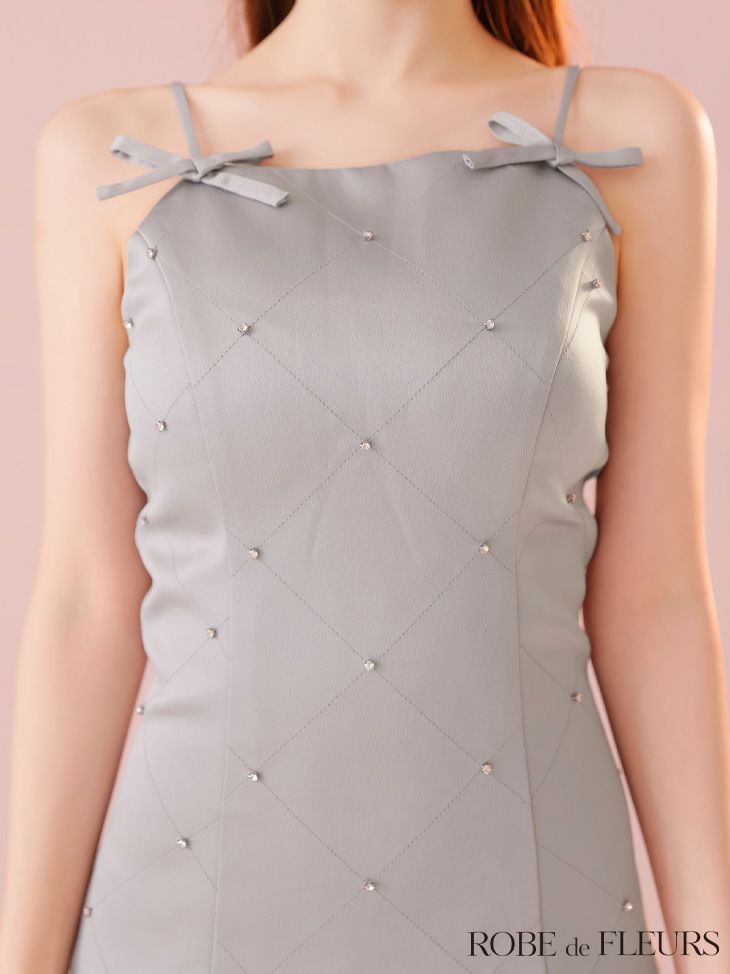 ROBE de FLEURS ローブドフルール サテンビジューリボンボックスプリーツミニキャバドレス fm3399