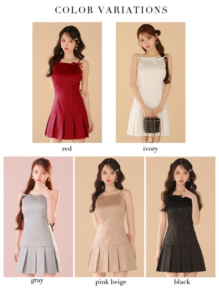 ROBE de FLEURS ローブドフルール サテンビジューリボンボックスプリーツミニキャバドレス fm3399