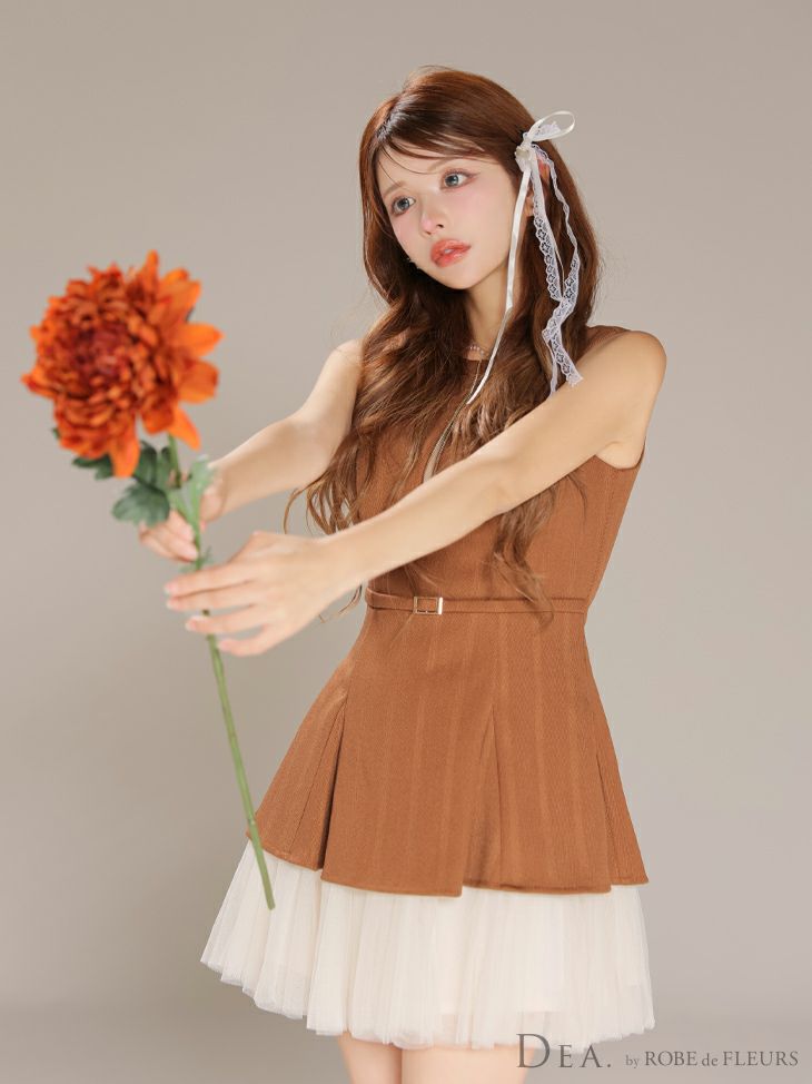 DEA. ディア バイ ローブドフルール ノースリーブベルトデザインチュールミニキャバドレス de3444