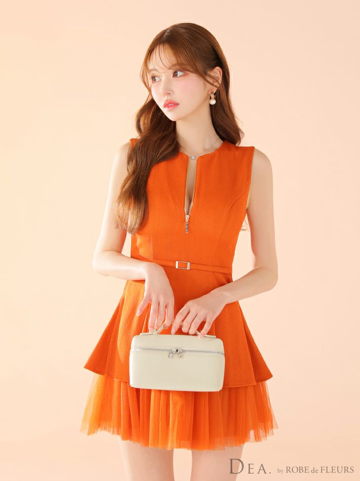 DEA. ディア バイ ローブドフルール ノースリーブベルトデザインチュールミニキャバドレス de3444